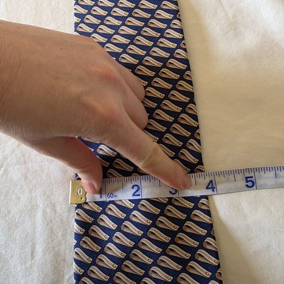 Gucci 100% Silk Men’s Tie Blue Beige Gold Abstract Pattern Made in Italy Vintage - Picture 12 of 12